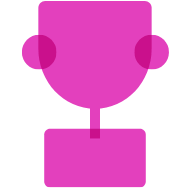 Multi-award Winners icon of a pink trophy made out of simple shapes