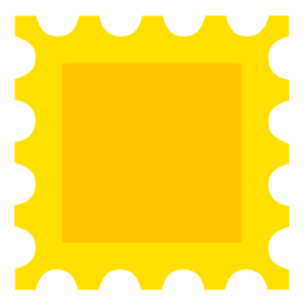 Postage Icon with traditional yellow stamp simplified to minimal shapes