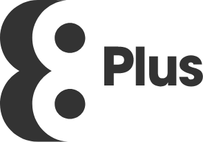 Eight Plus Logo where the eight is depicted as two print press rollers